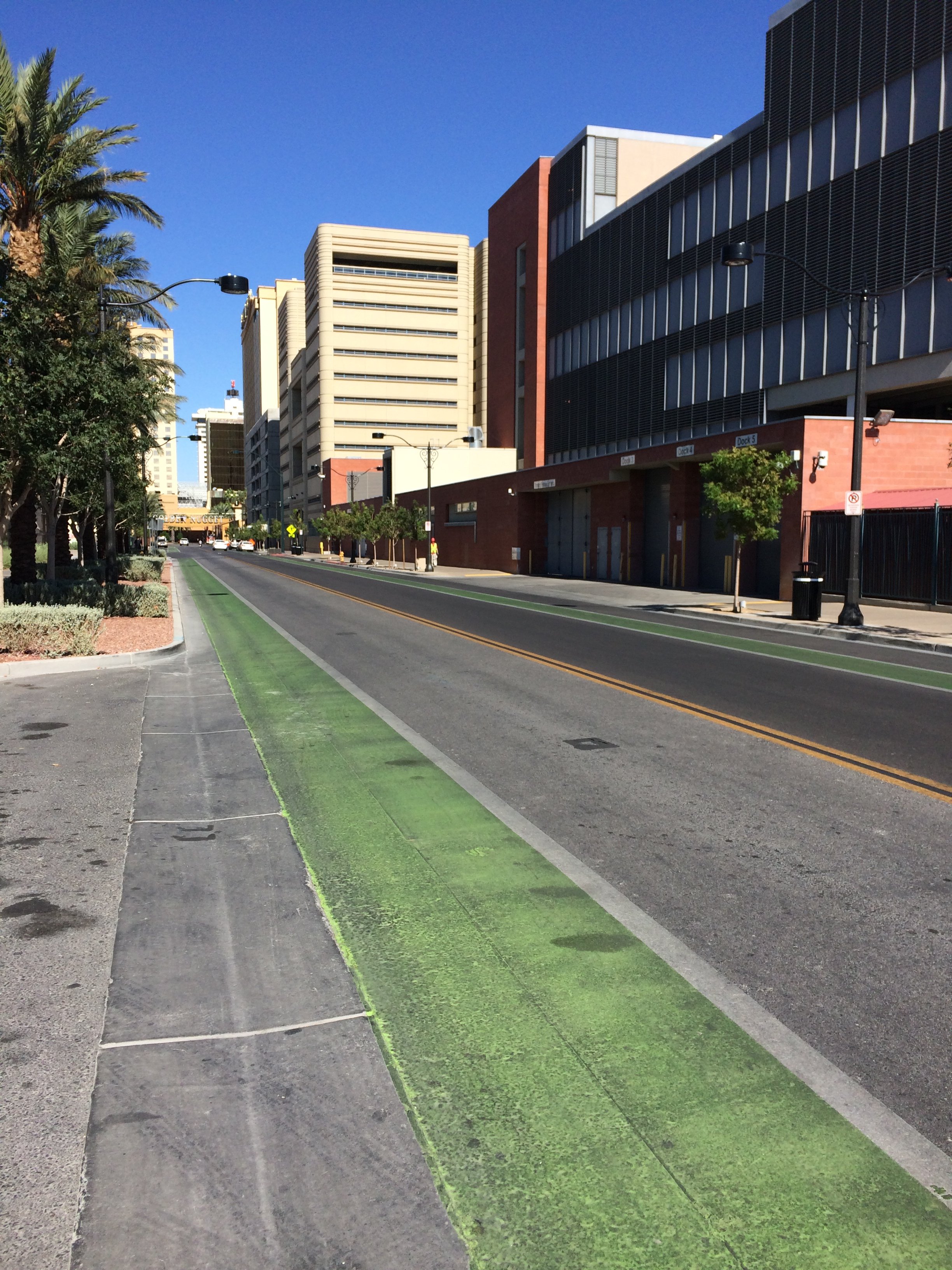 Bike lanes on both sides of the street.  Many North American cities have streets wide enough for bike lanes, unlike many older European towns and cities which can have narrow streets.